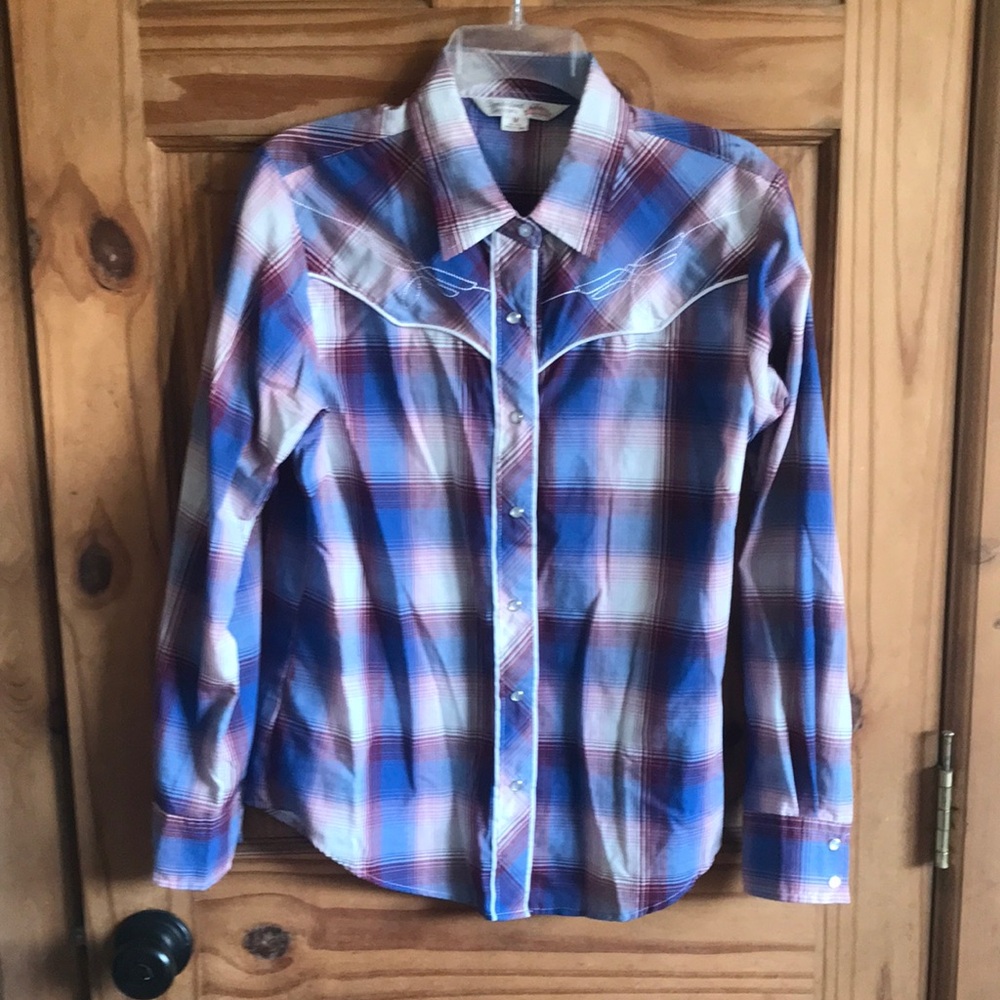 NWOT Womens Button-up Shirt western cowgirl pearl snap long sleeve blue pink M